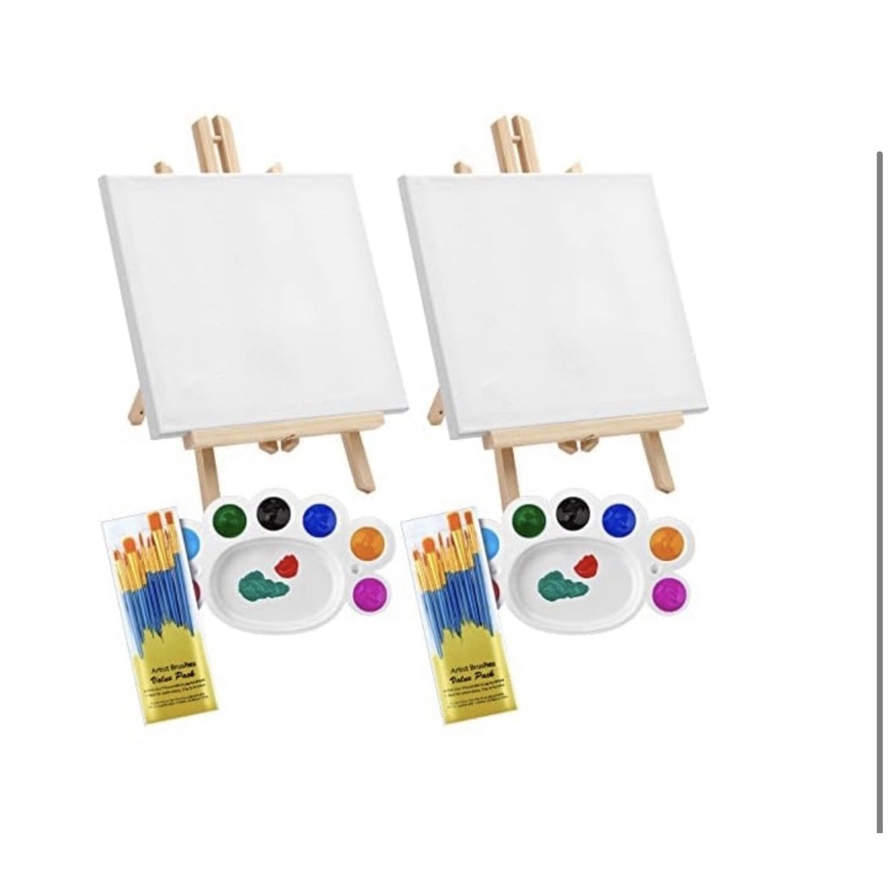 Mimorou 26pc Paint Party Kit w/ Easels, Canvases, Brushes & Palettes – New